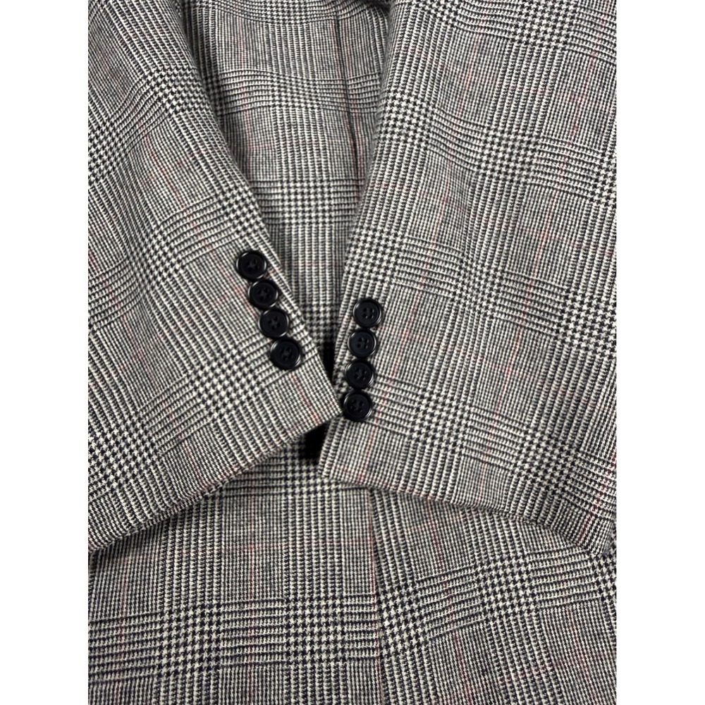 VTG Brooks Brothers 346 Mens 40R 100% Wool Glen Plaid Blazer Sport Coat Gray Red - Picture 14 of 15